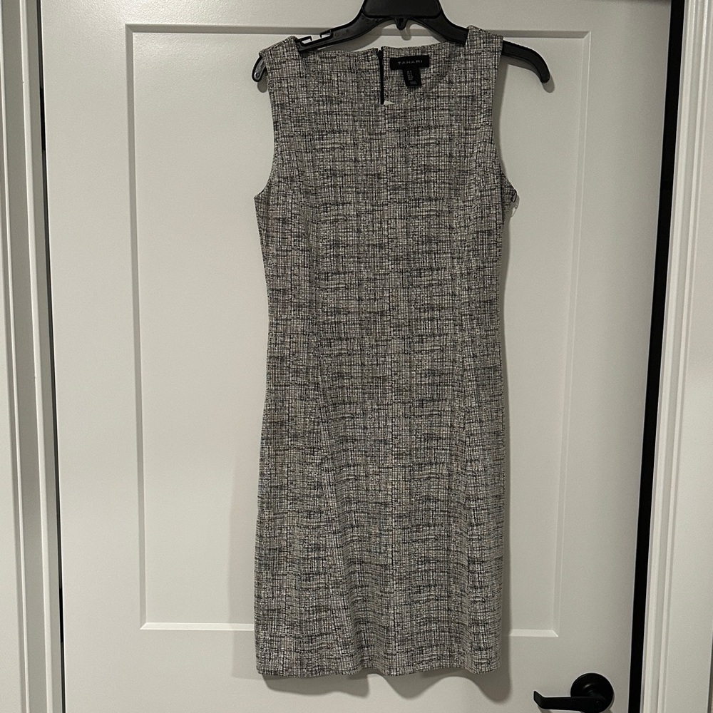 Tahari Women's Gray and Black Textured Midi Dress